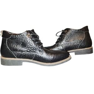 Unisex Shoe Black Faux Croc Lace Up Ankle Boot Fur Lined Men Size 6 Women Size 7